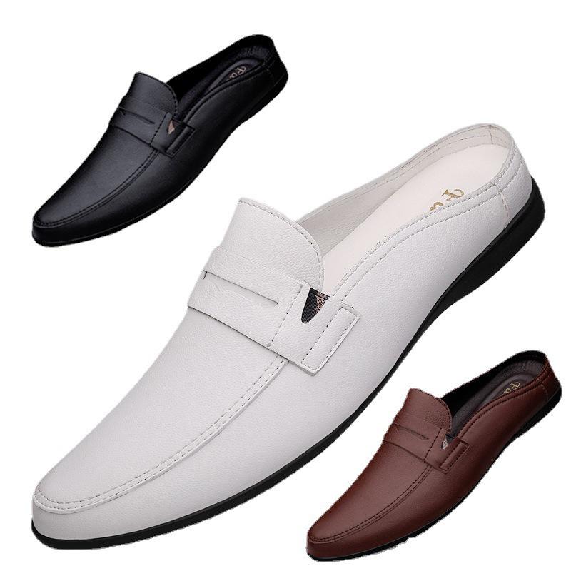 Men's Leather Slip-On Loafers: Backless Mules & Closed-Toe Lazy Driving Sandals