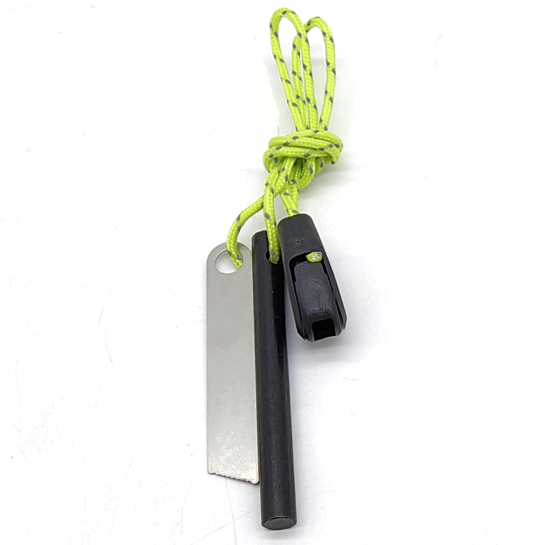 Outdoor Survival Flint Fire Starter & Whistle with Paracord and Steel Scraper