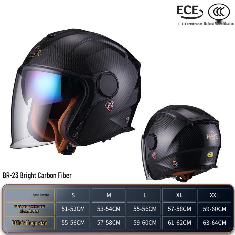 BEON Ultra-light Carbon Fiber Electric Motorcycle Helmet, Three-quarters Half Design, Double Visor, Unisex, All-Season.