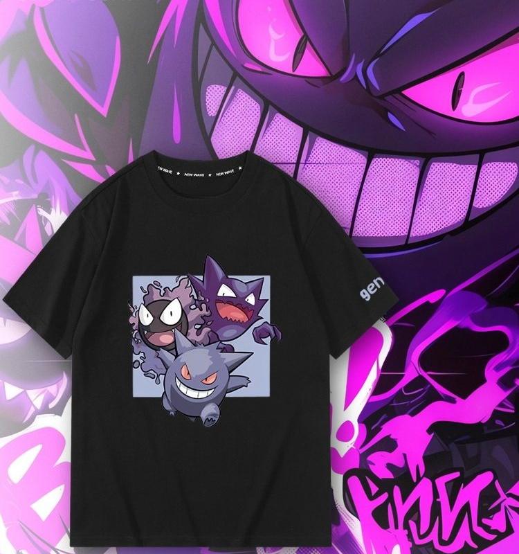 Pokémon Gengar Printing Tee 100 Cotton Tshirt Mens 2026 Summer Fashion Oversize Street Casual Y2K Tops Streetwear Clothing