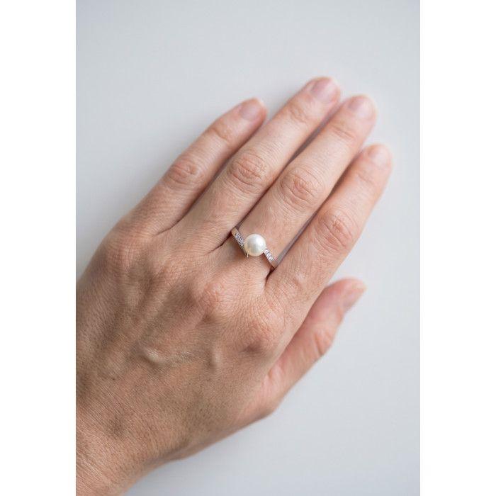 Ring - Pearls & Colors - Freshwater Cultured Pearl 8-9 Mm - White Gold 375/1000 - Diamond - Woman