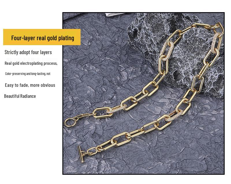 Zircon Gold Oval Necklace & Earring Set: Versatile Spring Fashion for Influential Women