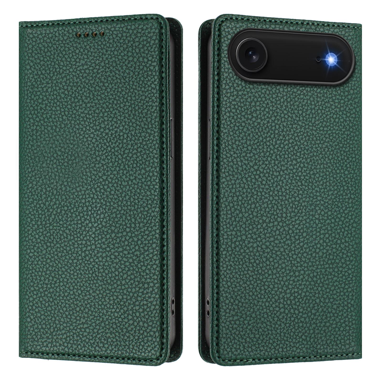 

For iPhone 17 Air Wallet Case RFID Blocking Litchi Texture Leather Mobile Cover Dark Green