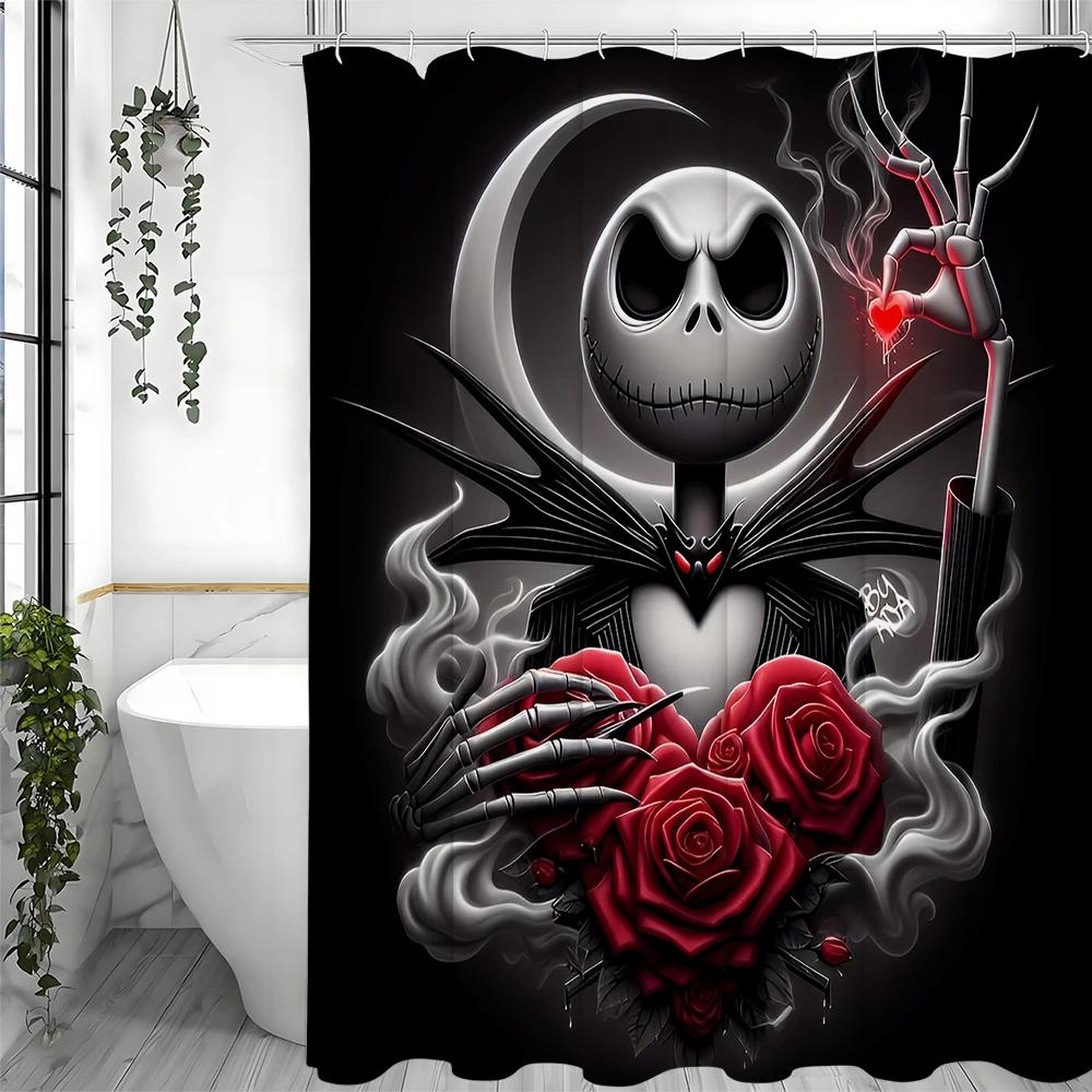 Halloween Scary Doll Rose Shower Curtain, Bathroom Decorative Shower Curtain, Waterproof Shower Curtain With Hooks