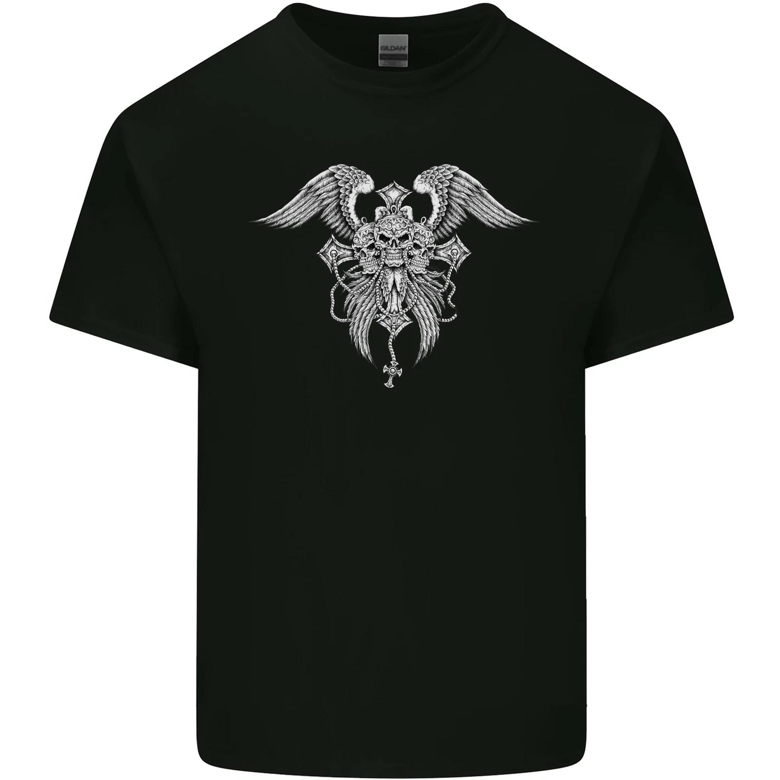 Cross Skull Wings Gothic Biker Heavy Metal Kids T-Shirt Childrens 3XL
