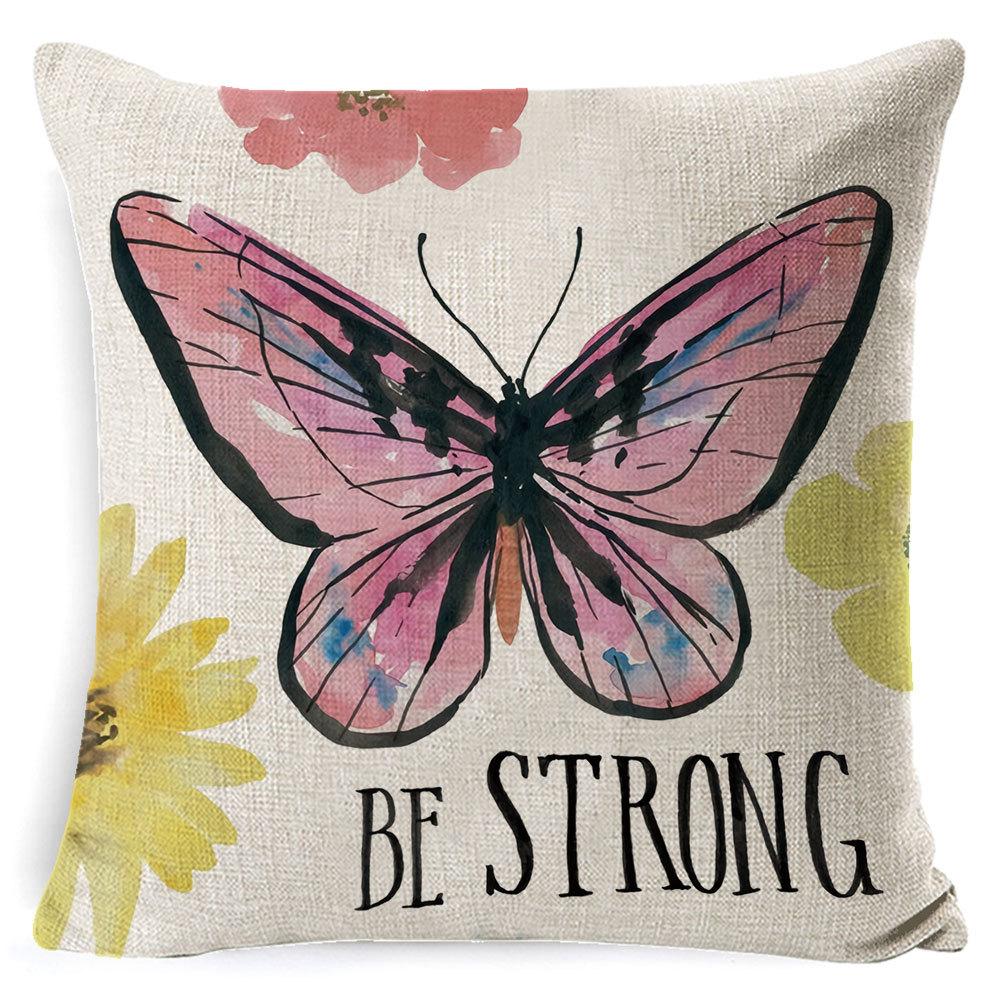 Village Style Rural Flower And Bird Sofa Pillow Cover Linen Spring Cushion Cover Car Waist Backrest Cover