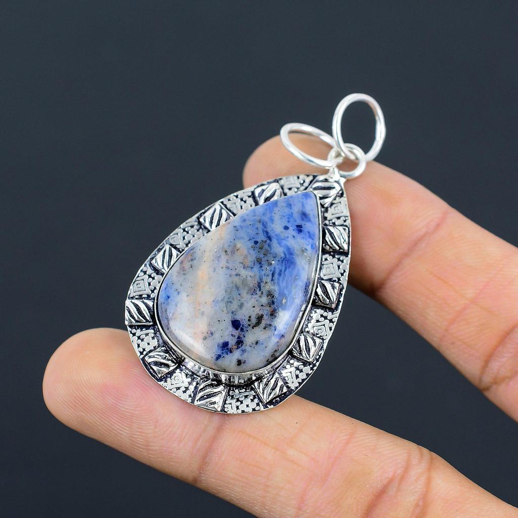 Friendship Day Sale Pear Natural Sodalite Sister Wedding Pendant Sterling Silver