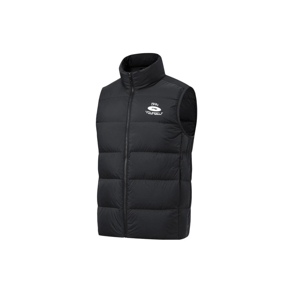 Li Ning Fitness Series Solid Color Logo Stand Collar Down Vest Men Vests Black AMRT015-1