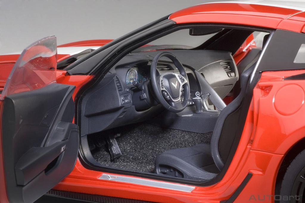 AUTOart Scale Chevrolet Corvette C7 Grand Sport Red with White Stripes and Black Hash Marks 1/18