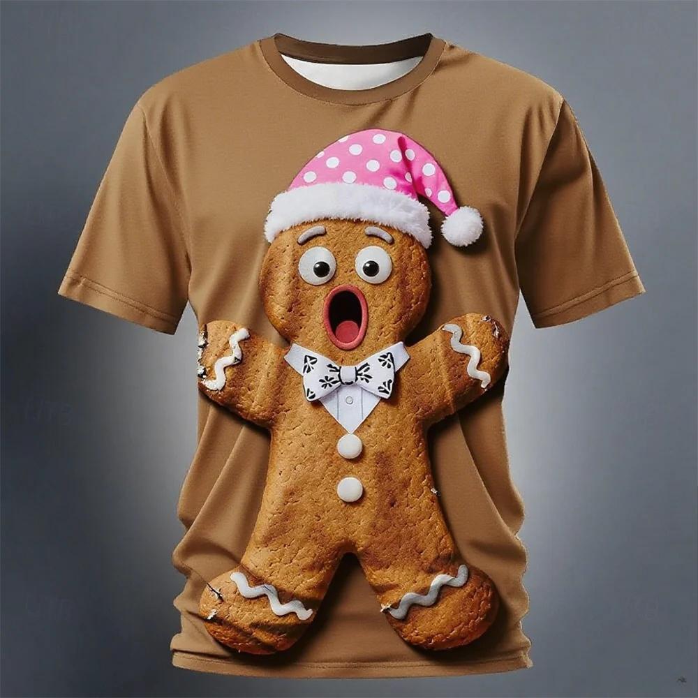 Noworoczna koszulka z krótkim rękawem Boże Narodzenie Piernik 3D Nadruk Męska koszulka Festiwalowa Imprezowa Stroje dla par Stroje dla rodziców i dzieci