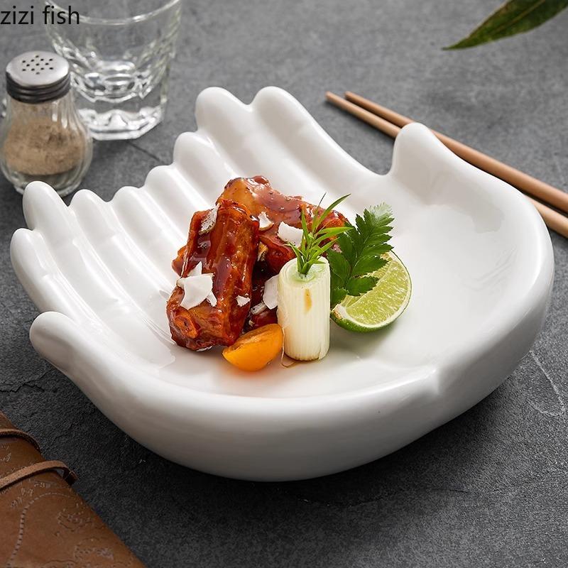 Creative Double-layer Buddha Hand Shape Ceramic Insulation Plate Dessert Dish Snack Plate Molecular Cuisine Specialty Tableware