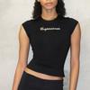 Crop Top Letter Printed Black T-shirt Short-sleeved Pattern T-shirt