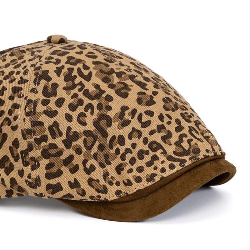 Vintage Leopard Print Forward Hat Women Beret Newsboy Hat Peaked Cap