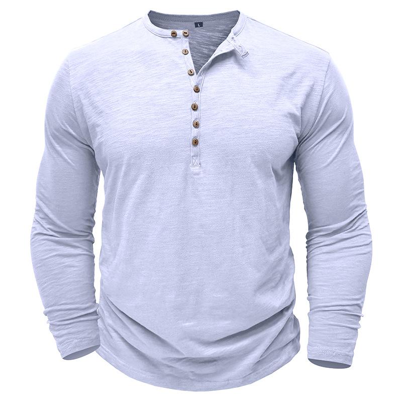 Autumn New High-End Men Cotton Button Henley Neck T-shirts Fashion Solid Color Long Sleeve T Shirt Casual Button Top Tees