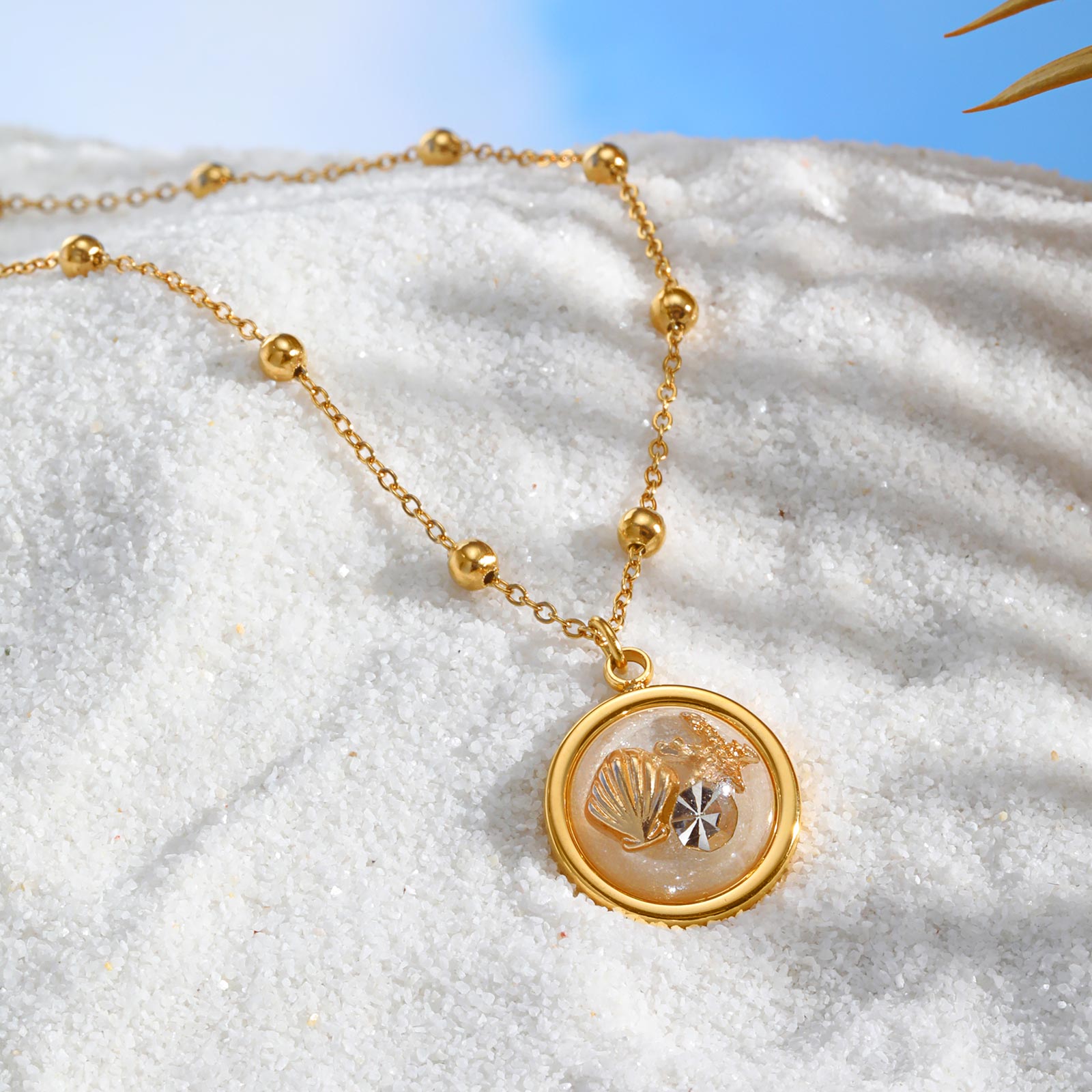 

Chic Round Resin Opening Ring for Women,Gold Plated Stainless Steel Rings,Marine Style Set Jewelry Gifts