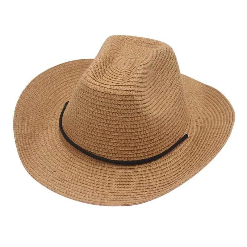 New Western Cowboy Straw Hat For Men Solid Curling Brim Beach Sun Hats Summer Women Panama Cowgirl Jazz Caps