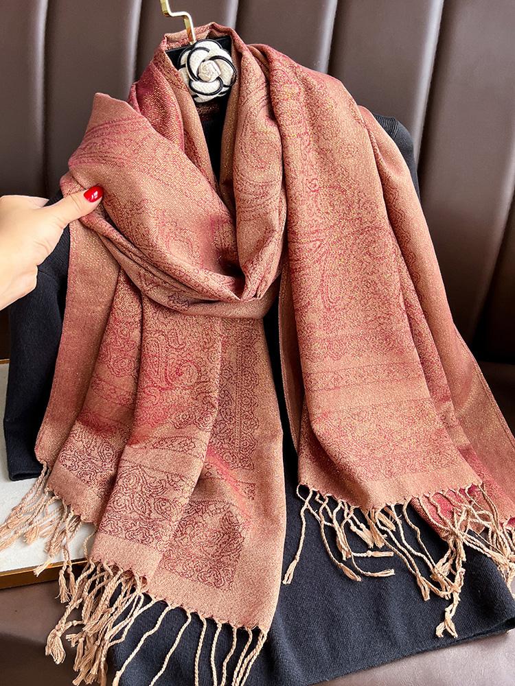 New Ethnic Autumn Pashmina Hijab Shawl Muslim Women Warm Winter Scarves Luxury Jacquard Female Foulard Hijab Stoles Headscarf