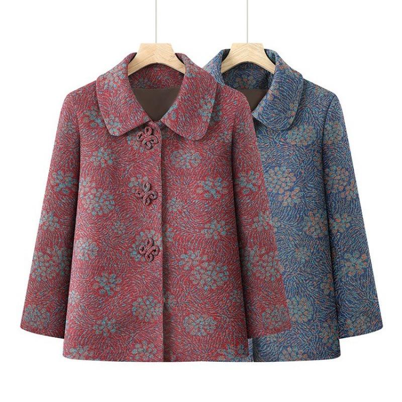 Spring Women's Coat Old Lady Lapel Loose Clothes Top