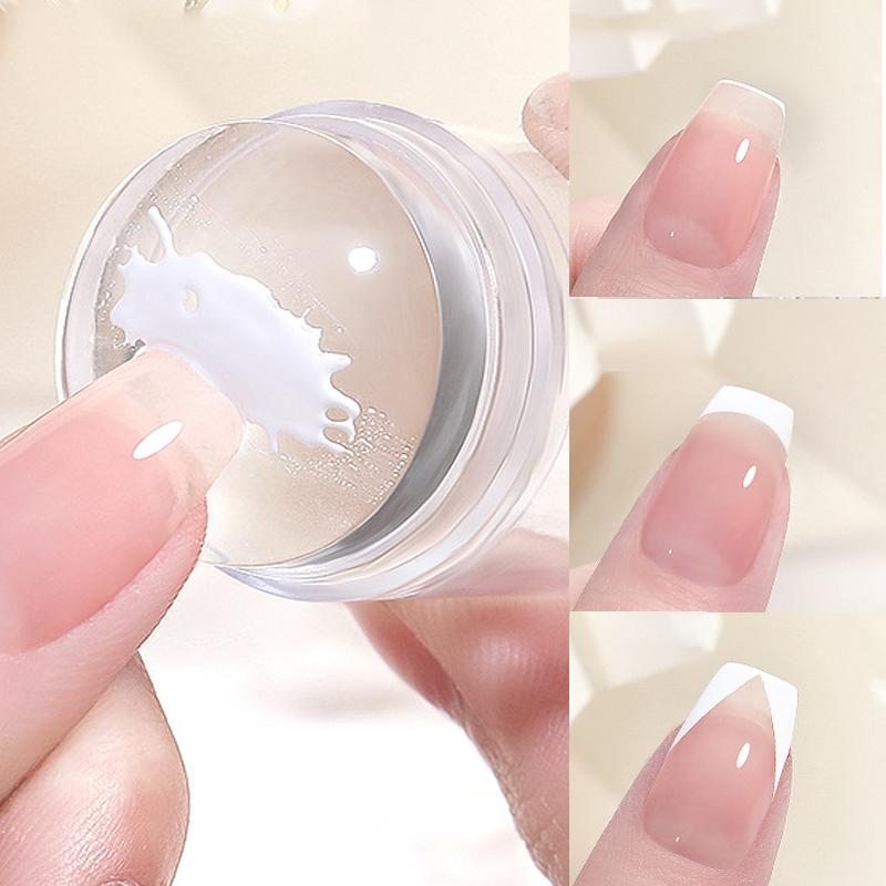 1Pcs Transparent Silicone Nail Art Stamping Kit With Scraper French Tip Nail Stamp Stencil Tools DIY French Jelly Silicone Print