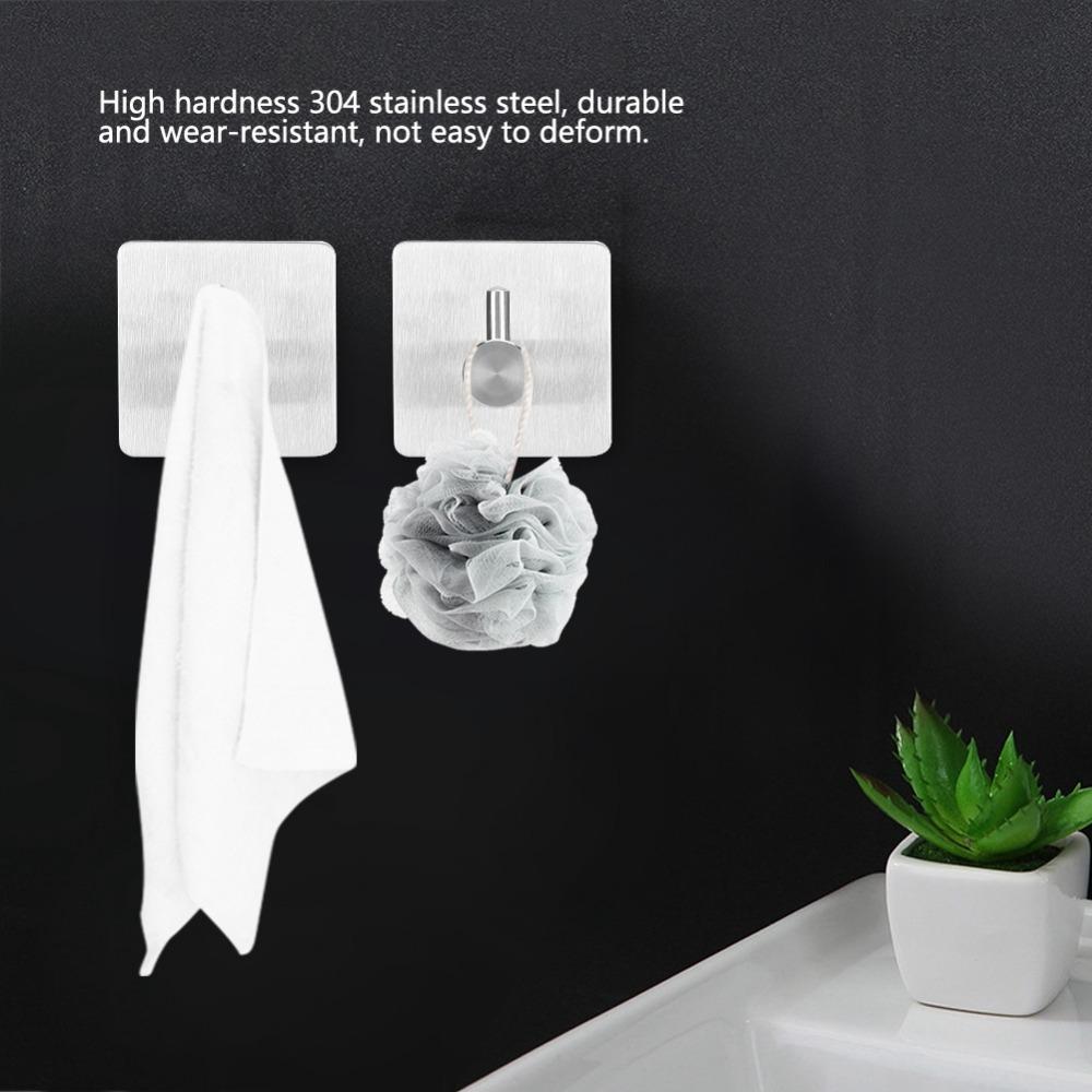 2 PCS Punch Free Adhesive Hook Silver Towel Hook Practical Coat Hook Space Saving