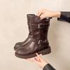 Autumn Winter Vintage Belt Buckle Women Ankle Boots Fashion Slip On Shoes Concise Low Heel Short Booties Shoes  Mujer