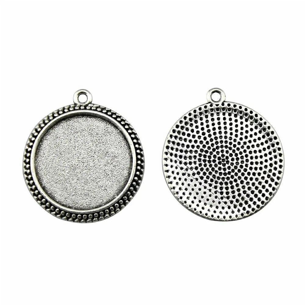 Ajuste Redondo 25Mm Cabujón de Cristal Base Bandeja de Montaje Color Plata Antigua Componentes Decoración Hecho a Mano Para Fabricación de Joyas