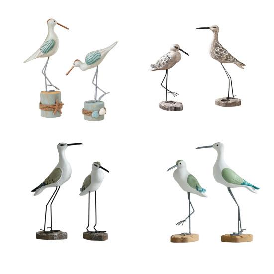 Yousheng 2 Pcs Wooden Seagull Figurine Coastal Lifelike Seabird Sculpture Nautical Animal Tabletop Ornament for Bedroom Living Room Home Office Desk