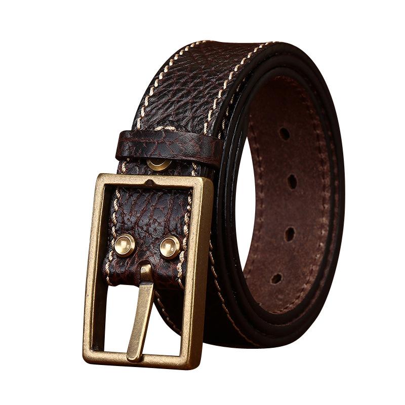 Thickened Retro Embossed Trend Versatile Leather Belt Men'S First Layer Cowhide Bison Leather Pattern Jeans Belt Men'S