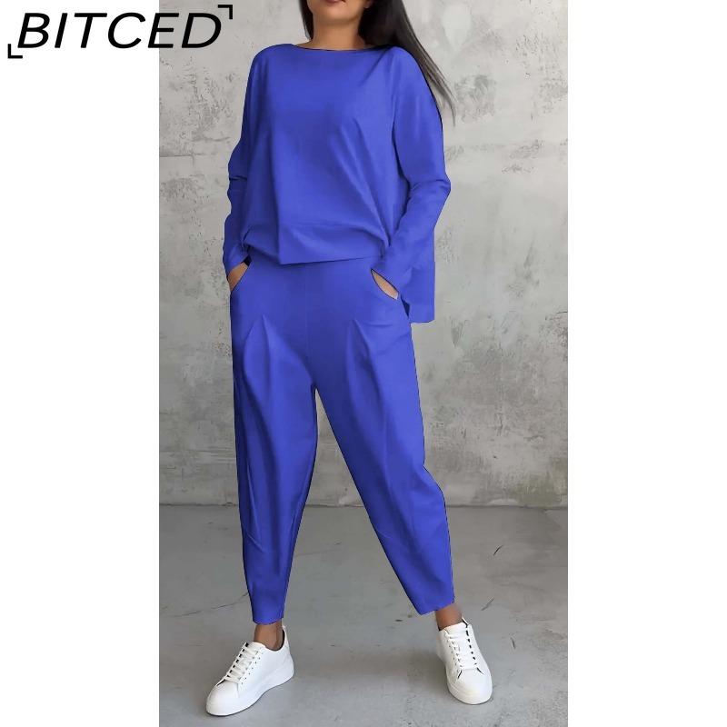 

BITCED Women s Asymmetrical Design Long-Sleeved Hoodie and Harem Trousers Set XL синий