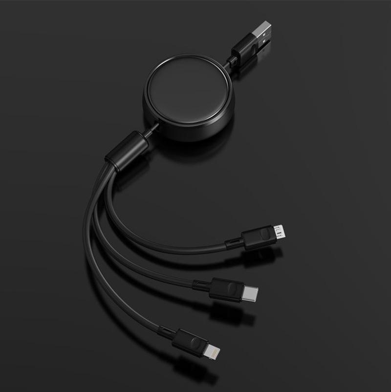 PISEN 3A Retractable Fast Charging Multi-Function One-to-Three Data Cable Gift