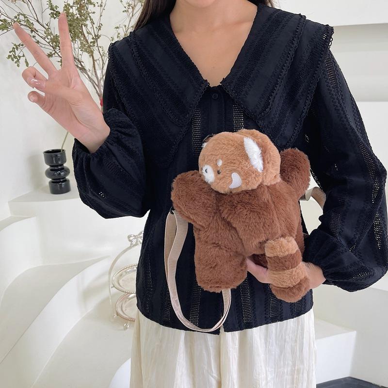 Red panda plush shoulder bag messenger bag 2025 new personality bag cute diagonal straddle bag girlish feeling