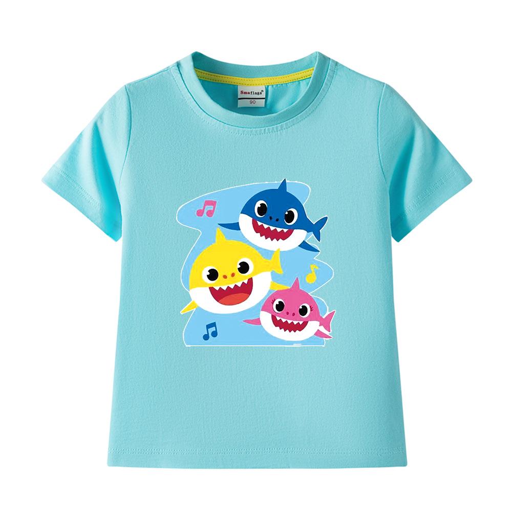 2024 Baby Shark Pure Cotton Short-Sleeve T-Shirt for Kids – Boys' and Girls' Summer Wear