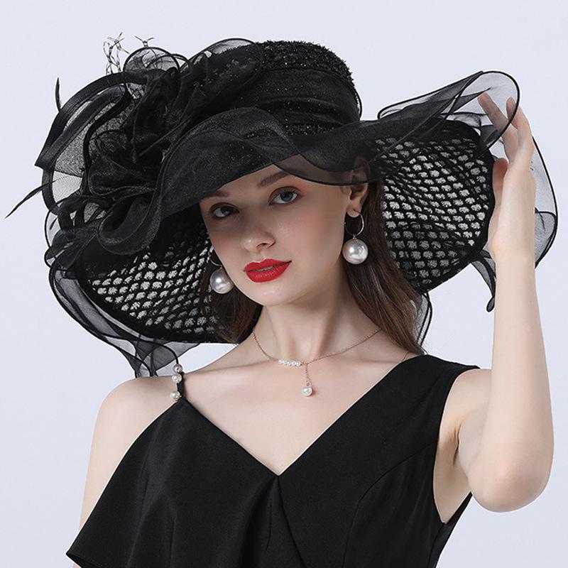 Chapeau Femme Large Bord En Organza | Anti-UV, Pliable | Pour Mariage, Plage, Cérémonie, été | Élégant Et Léger