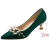 Fashion Luxury Women's Crystal Floral Pumps Spring 2025 Comfortable Med Heels Pointed Toe Party Wedding Shoes Woman Green Silk Pumps 41