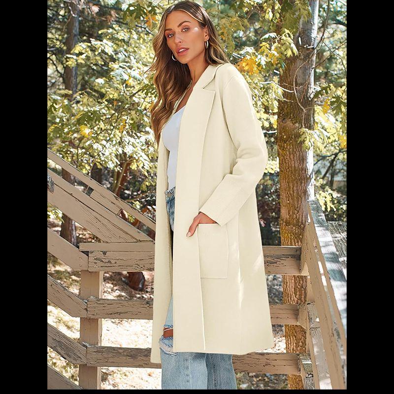 

Sunshine House Fall and Winter New Arrival Export European and American plus Size Women s Clothes Lapel Long Sweater Coat Knitwear Cardigan Thick Creamy-white M: Bust size 110