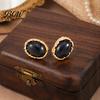 Elegant Resin Gemstone Earrings 1 Pair Vintage Oval Stud for Women, Retro Statement French Style Dangle Earrings, Gold Frame Chunky Stone Jewelry