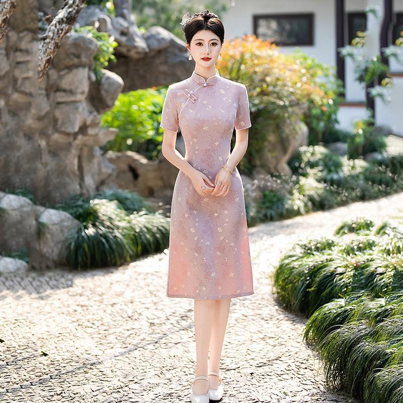 Slim Fit Chinese-Inspired Short Sleeve Dress Women Vintage Style 2025 Qipao