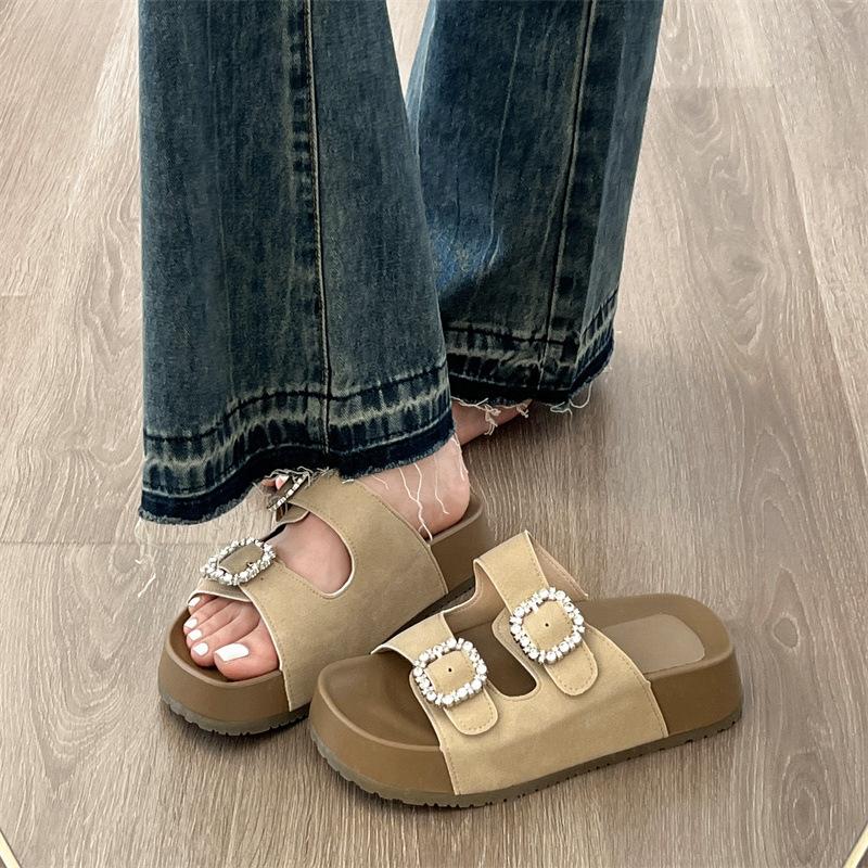 Internet celebrity thick-soled one-word slippers with skirt Birkencool slippers