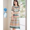 Demana 100% Mulberry Silk Striped A-Line Dress