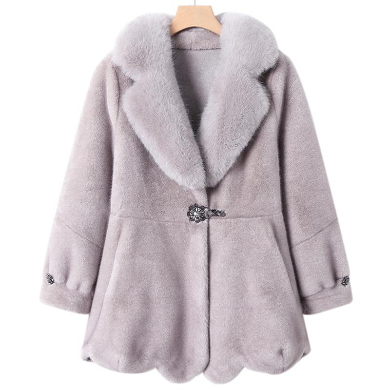 Luxurious Winter Faux Fur Coat for Women Thick Warm Outerwears Elegant Middle-aged Woman Fur Jacket