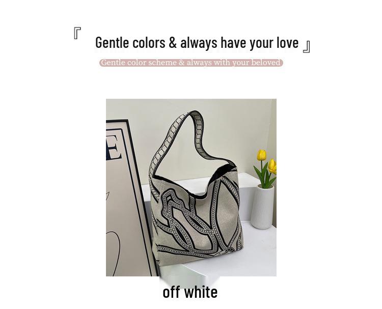 Damen Leinen Schultertasche mit großer Kapazität - Mori Stil Totem Design