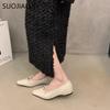 Fashion SUOJIALUN 2025 Spring New Women Flat Shoes Fashion Shallow Slip On Boat Shoes Low Wedge Heel Ladies Elegant Dress Single Shoes