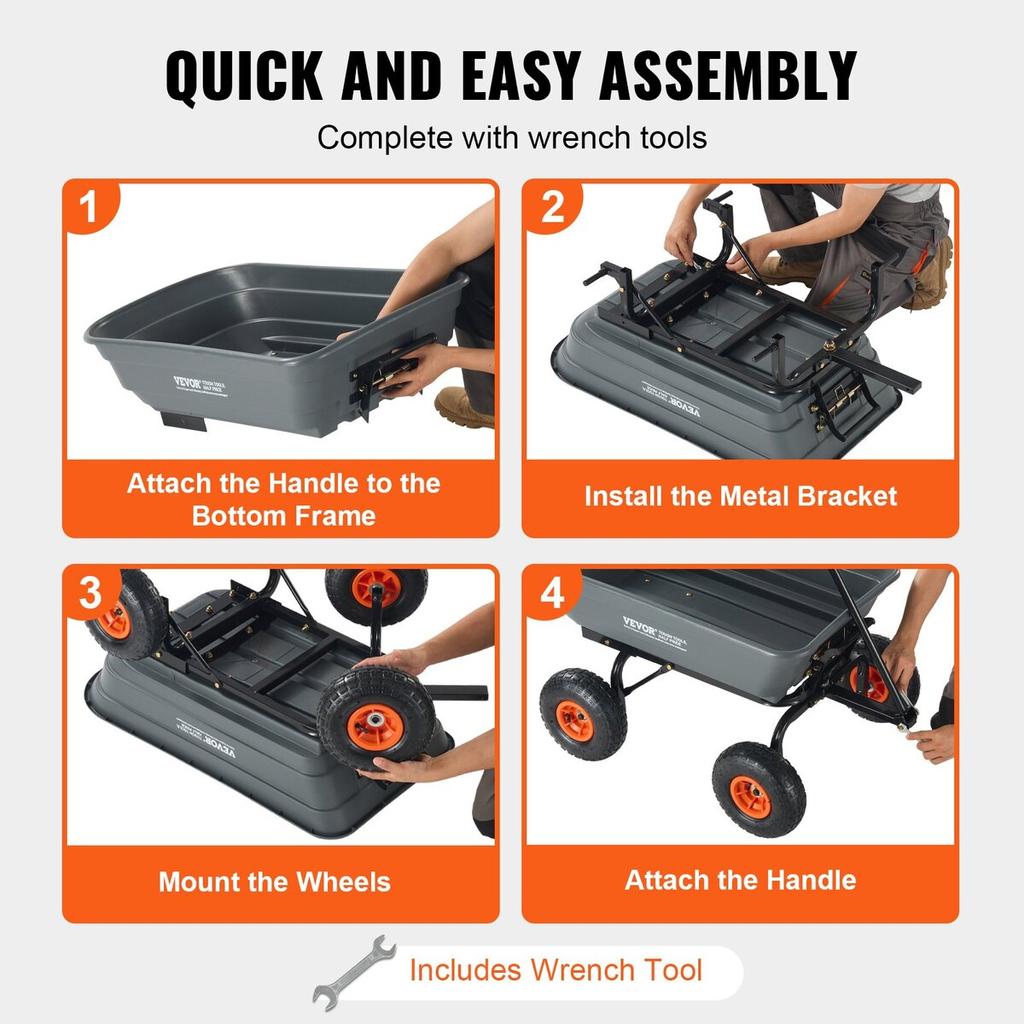 Poly Garden Dump Cart Heavy-duty Yard Carts and Wagons 4 cu.ft 600 lbs