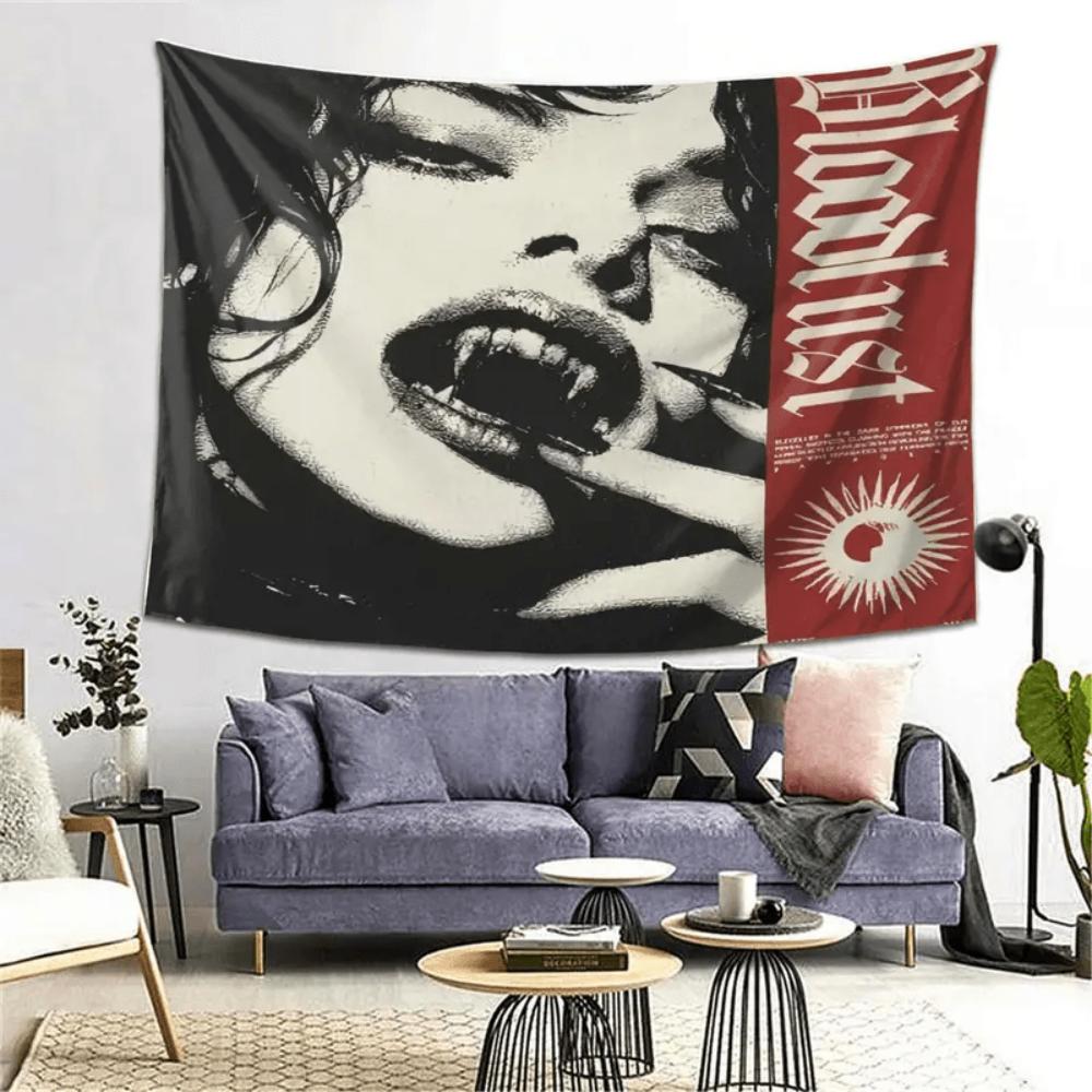Gothic Vampire Tapestry Wall Hanging, Dark Fantasy Art Home Decor, Fabric Poster For Bedroom, Living Room, Dorm & Party