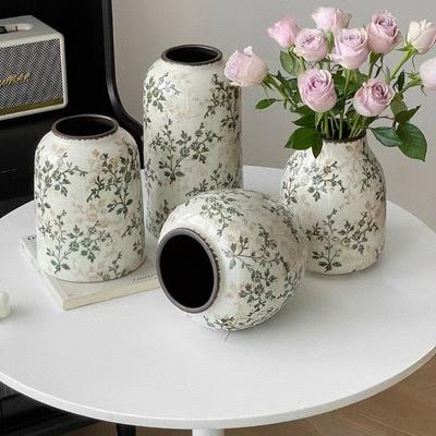 Vintage Pastoral Ceramic Vase Tuscan Style Green For Indoor Home Shelf Table Decor 4.1in Small Ceramic Vase