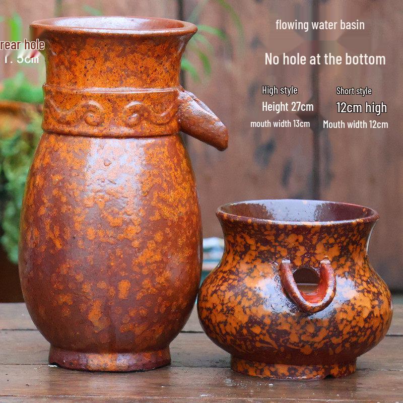 Retro Handmade Ceramic Waterfall Pot: Ancient Fish Farming Water Feature for Courtyard Landscapes