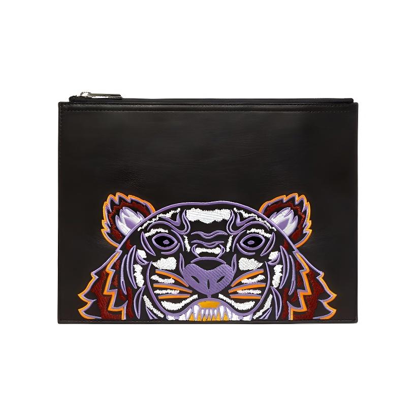 

Kenzo Classic Tiger Head Embroidery Color Block Zip Closure Leather Clutch Men Clutch Black F965PM322L49-99B Basic Set (Bag+Dust Bag)