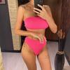 S - XL Bandeau Wrinkled Female Swimsuit High Waist Bikini Women Swimwear Two-pieces Bikini Set Bather Bathing Suit Swim