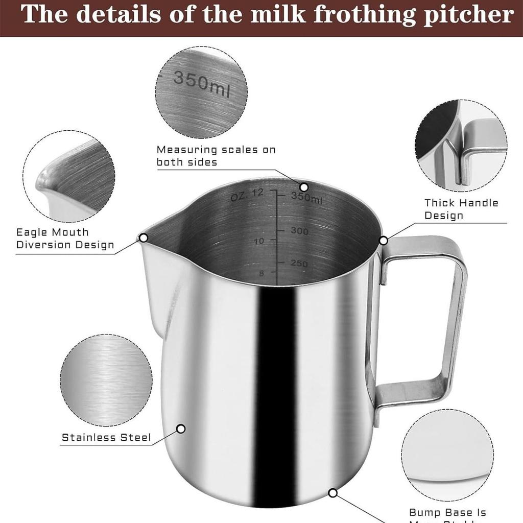 7Pcs Coffee Tamper Set, Coffee Machine Accessories Set, Milk Frothing Pitcher 12oz/350ml with 51mm Espresso Tamper Set, WDT Tool, Coffee Stirrer