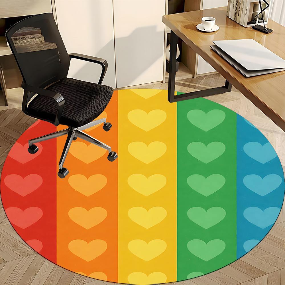 1pc Rainbow Hearts Office Round Area Rug, Indoor Mat Suitable ForOffice, Under Office Chairs Bedroom Living Room Home Decor, Room Decot264